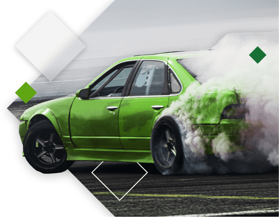 green race car drifting